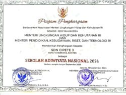 SDN Cipete 3 Kota Tangerang Raih Prestasi Sekolah Adiwiyata Tingkat Nasional